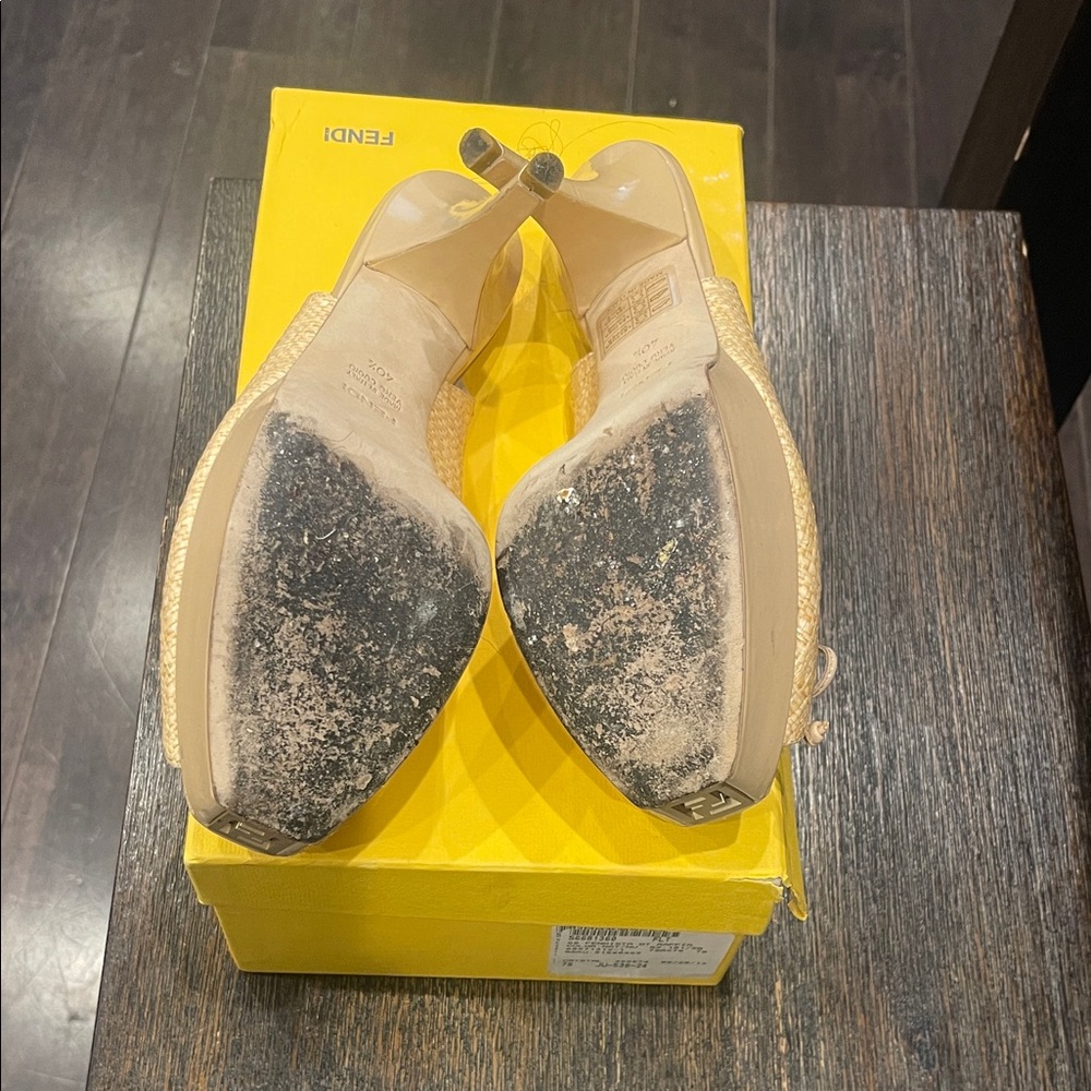 Fendi Beige Peep-Toe Slingback Heels - Picture 4 of 6